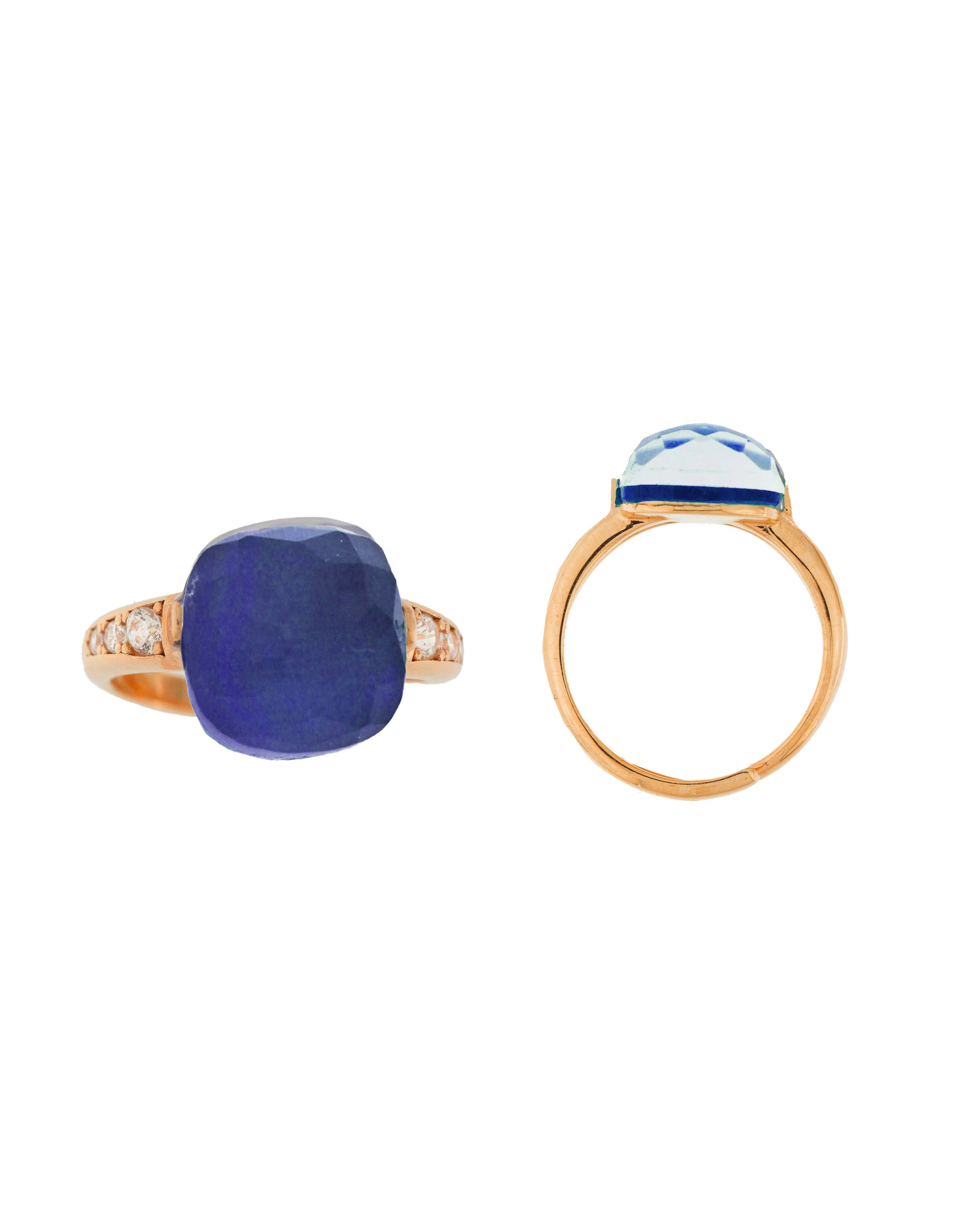 Anello Pietra Quadrata Blu ag925 rosè