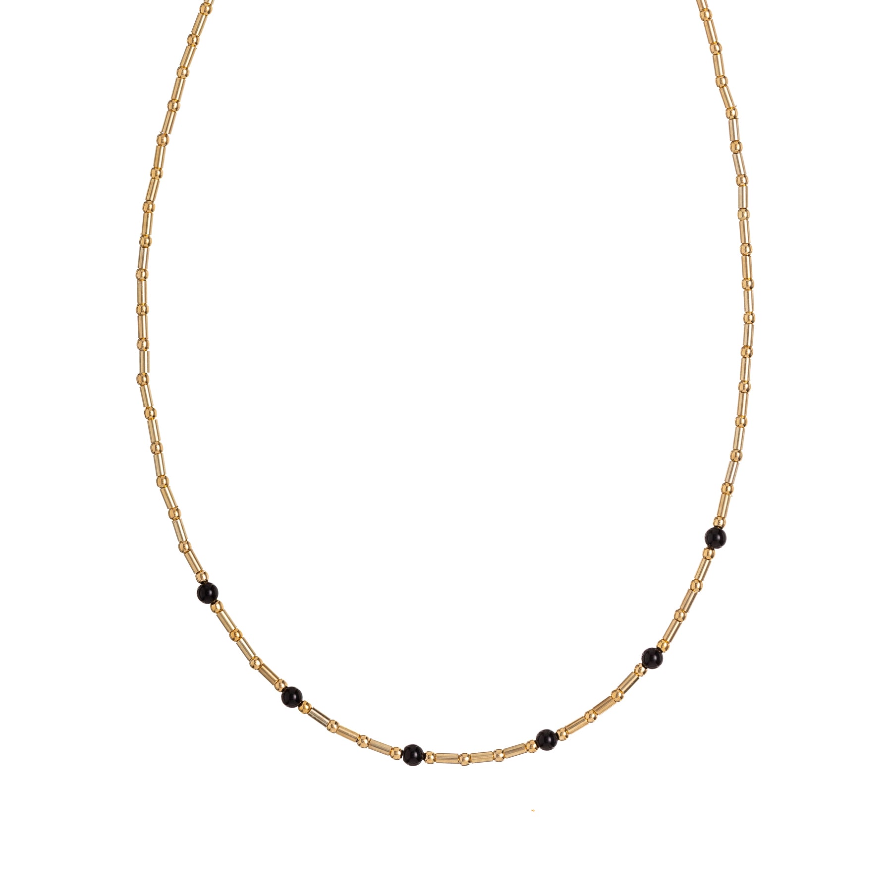 Collana tubetti e palline con 6 pietre centrali