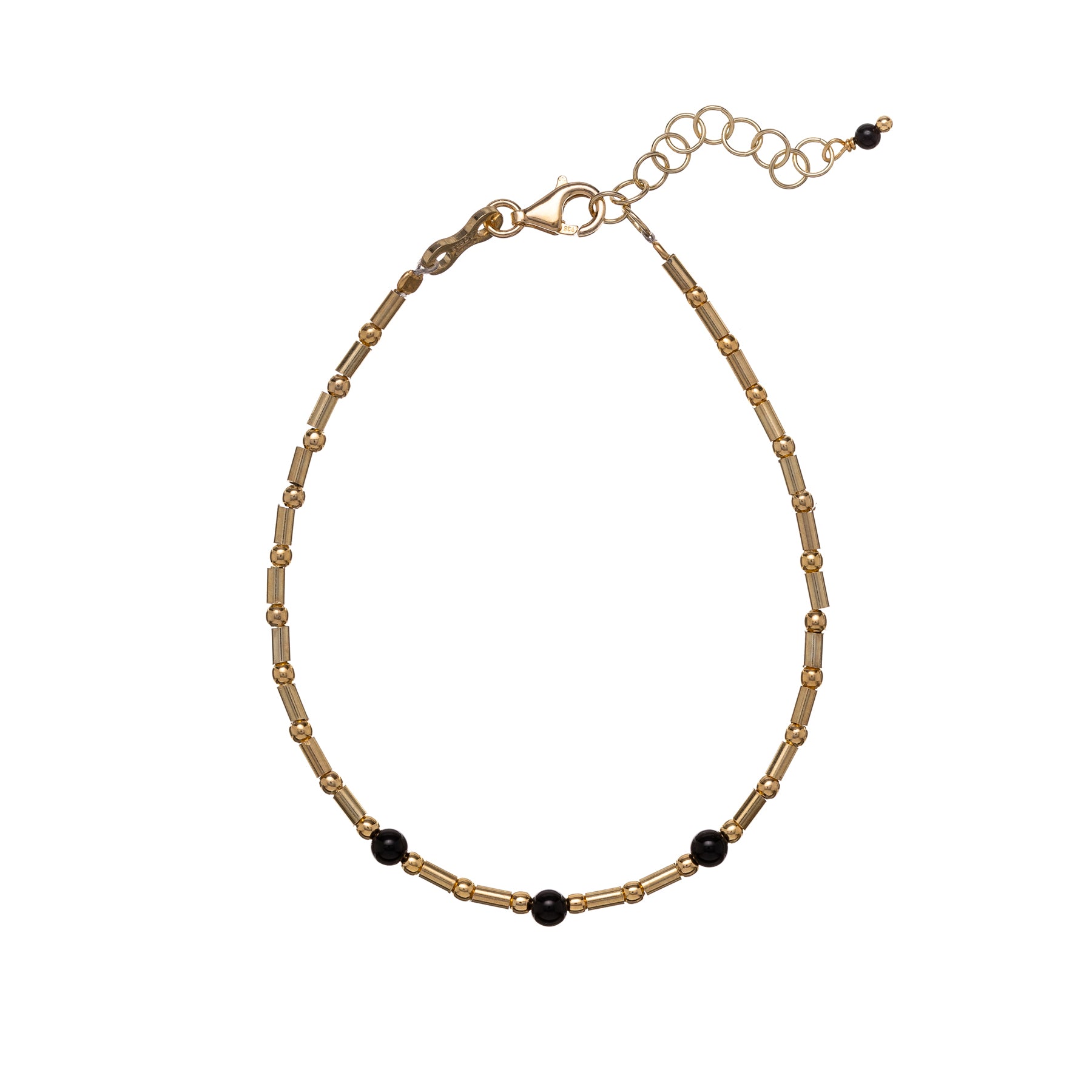 Bracciale tubetti e palline con 3 pietre centrali