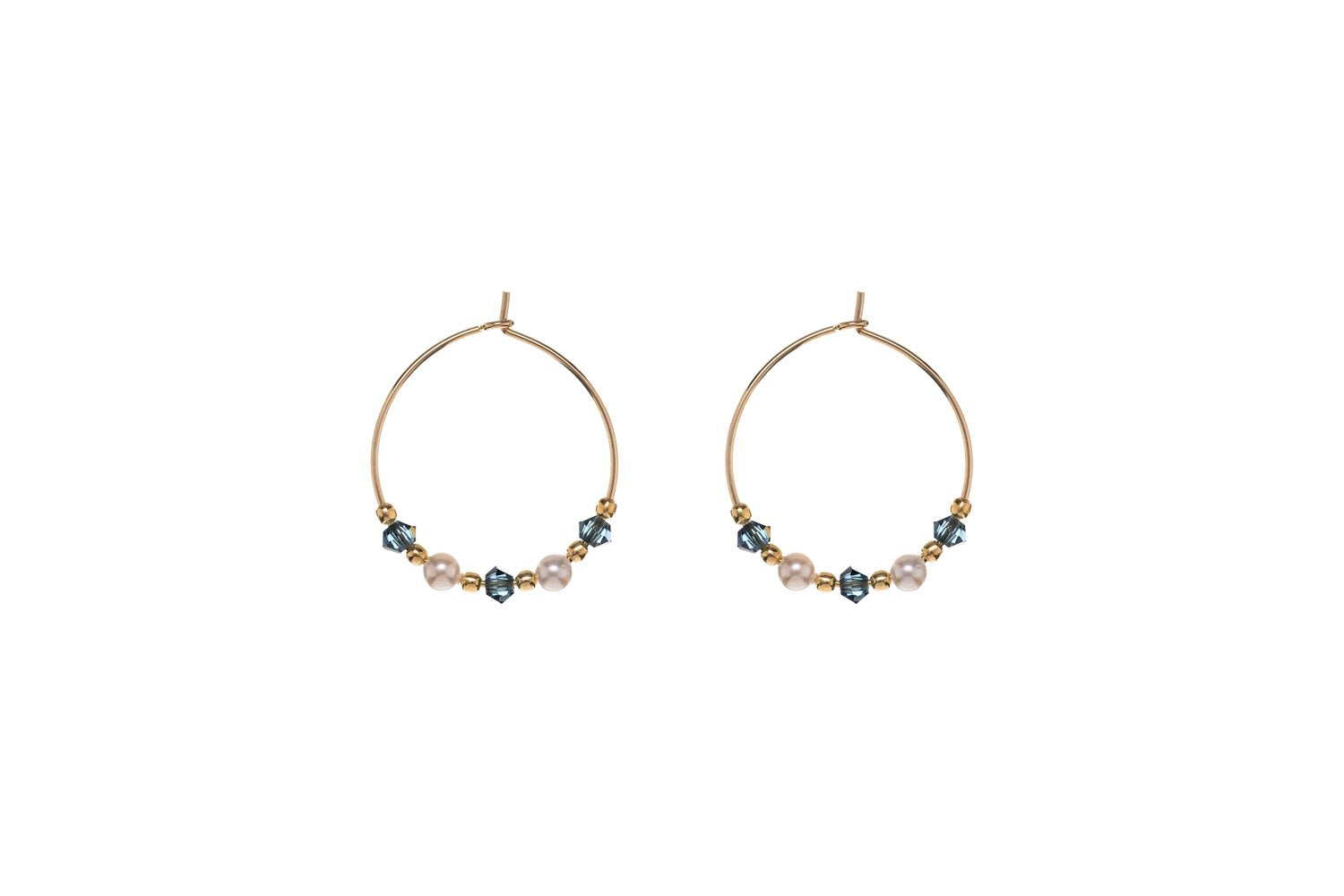 Orecchini cerchio perla e zirconi blu