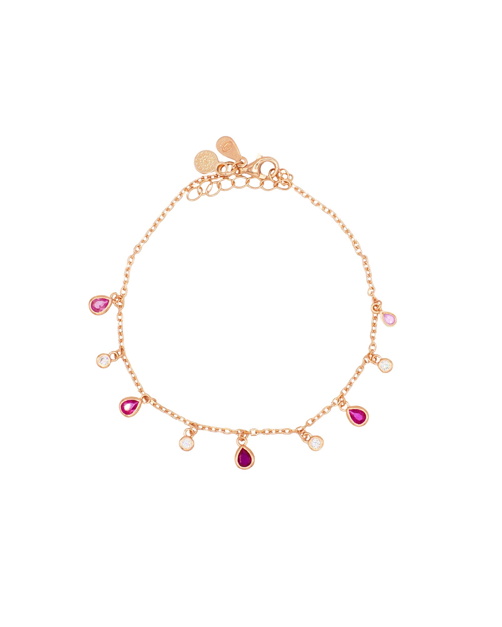 Bracciale con Pendente Cuore Rosso ag925 rosè cm 19