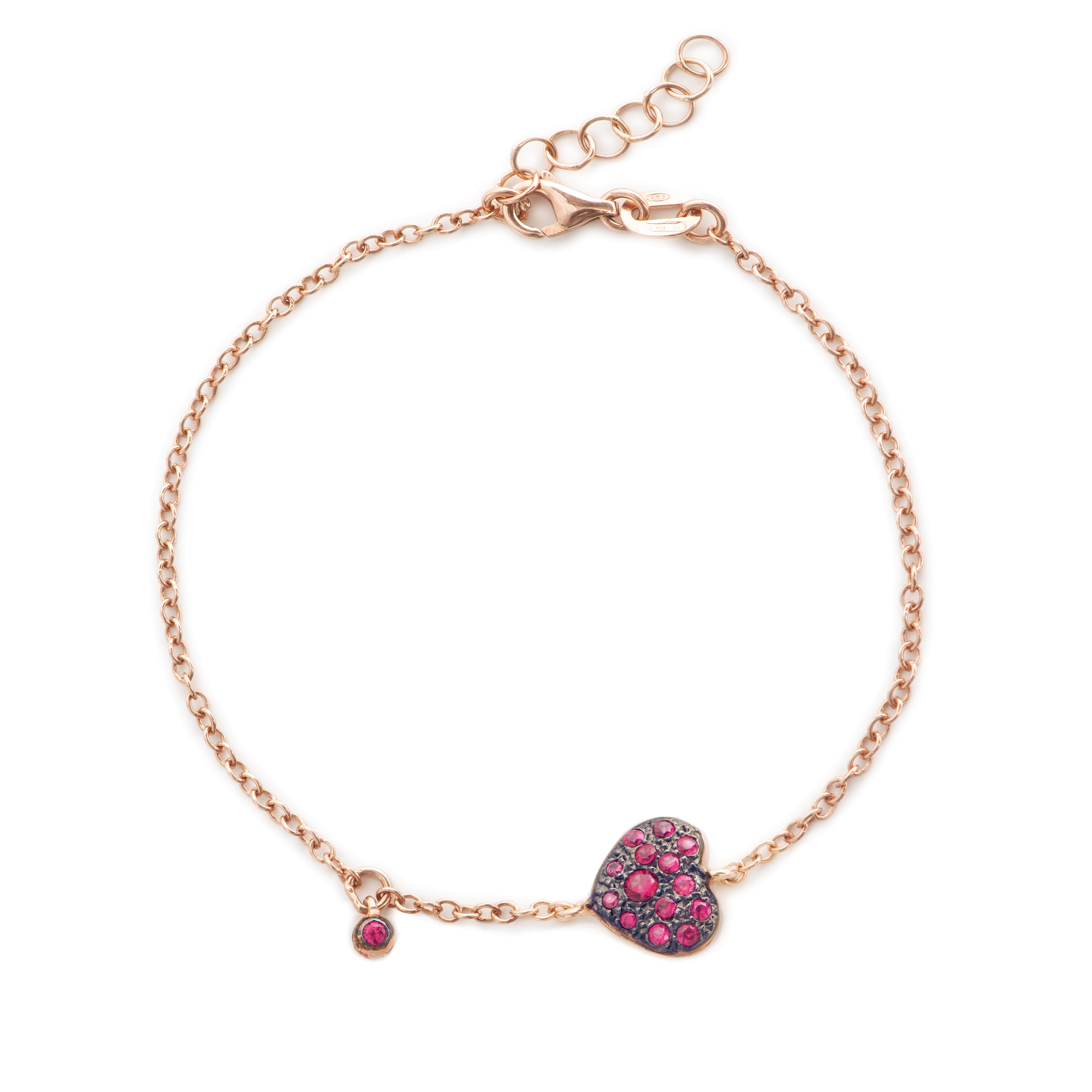 Bracciale con Pendente Cuore Rosso ag925 rosè cm 19