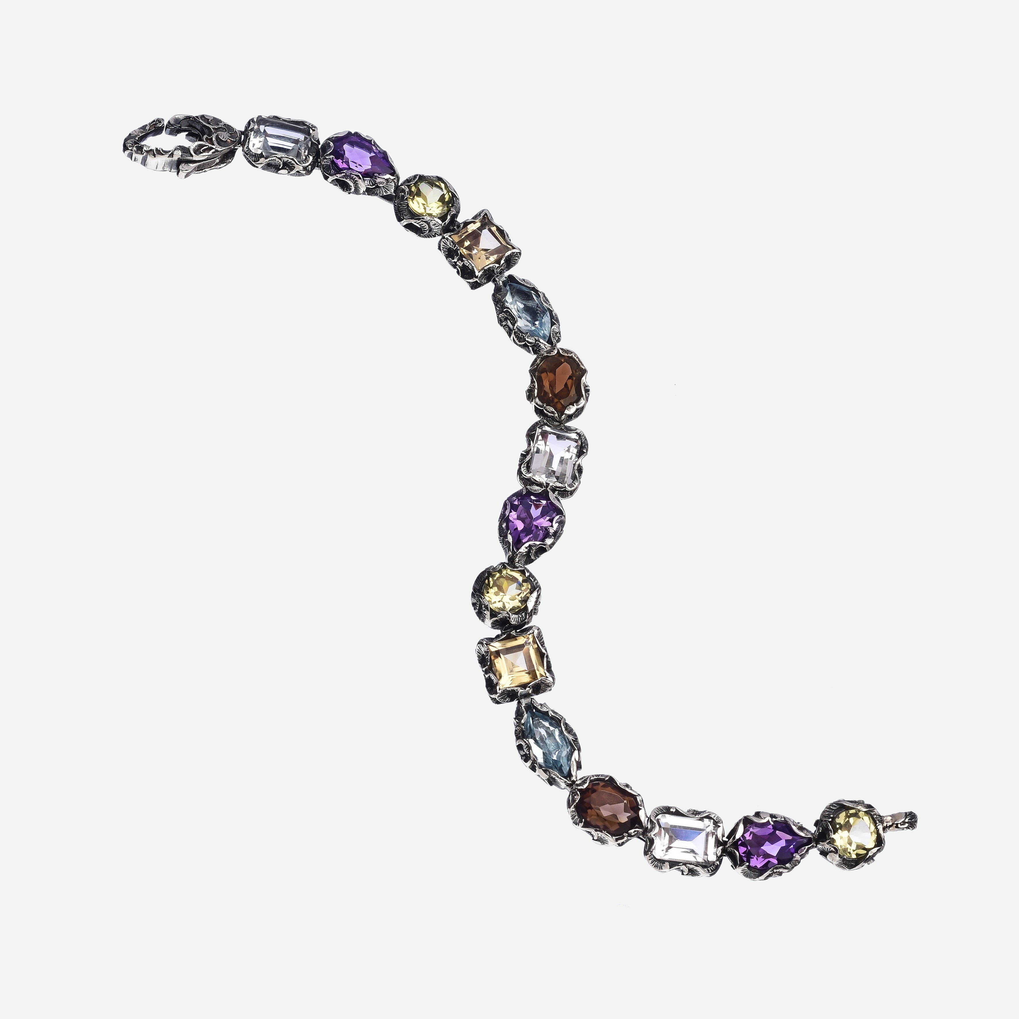 BRACCIALE TENNIS IN ARGENTO CON 15 PIETRE OVALE RETTANGOLO GOCCIA TONDO CARRE'  NAVETTE Multicolor