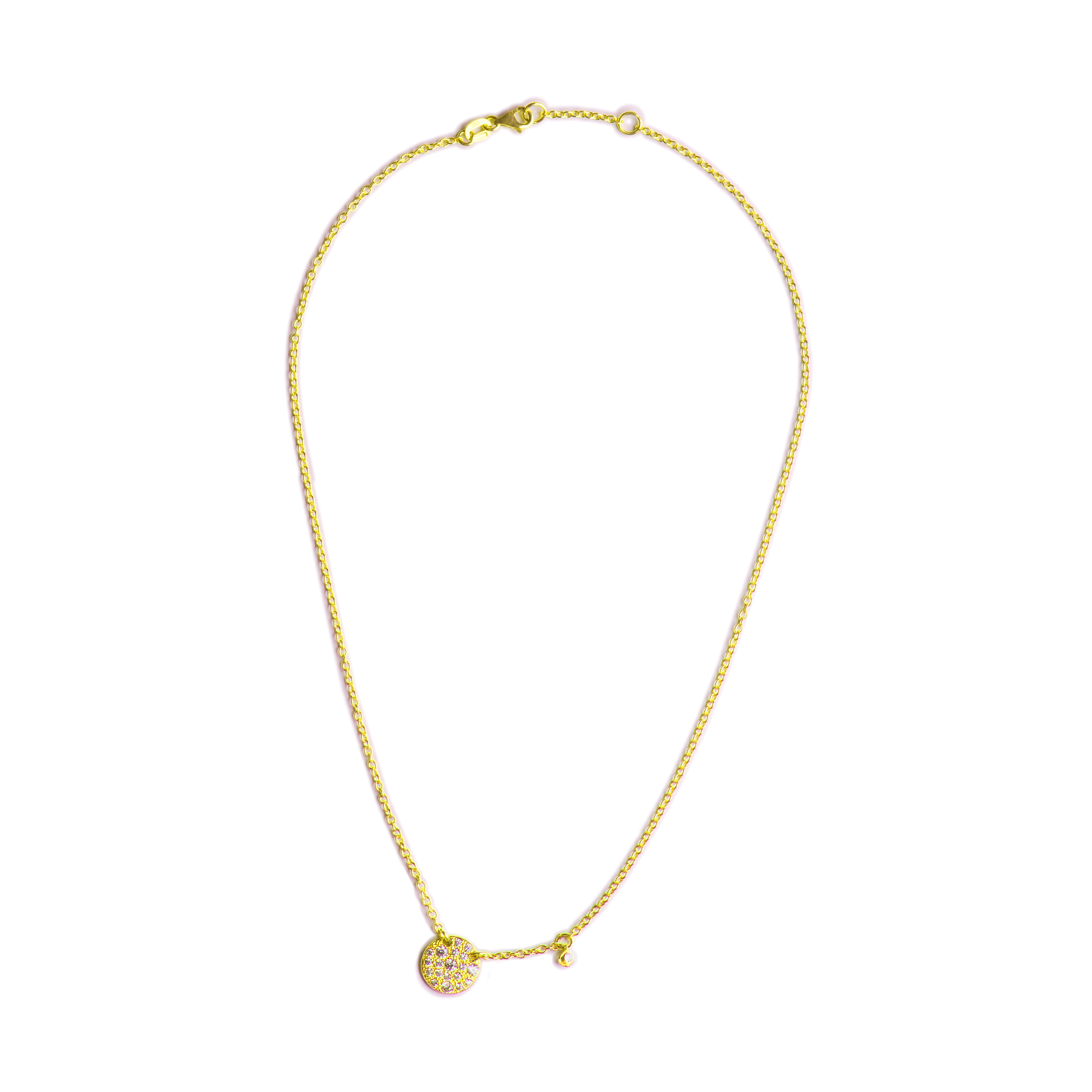 Collana con Pend Tondo Bianco ag925 dorato cm 43