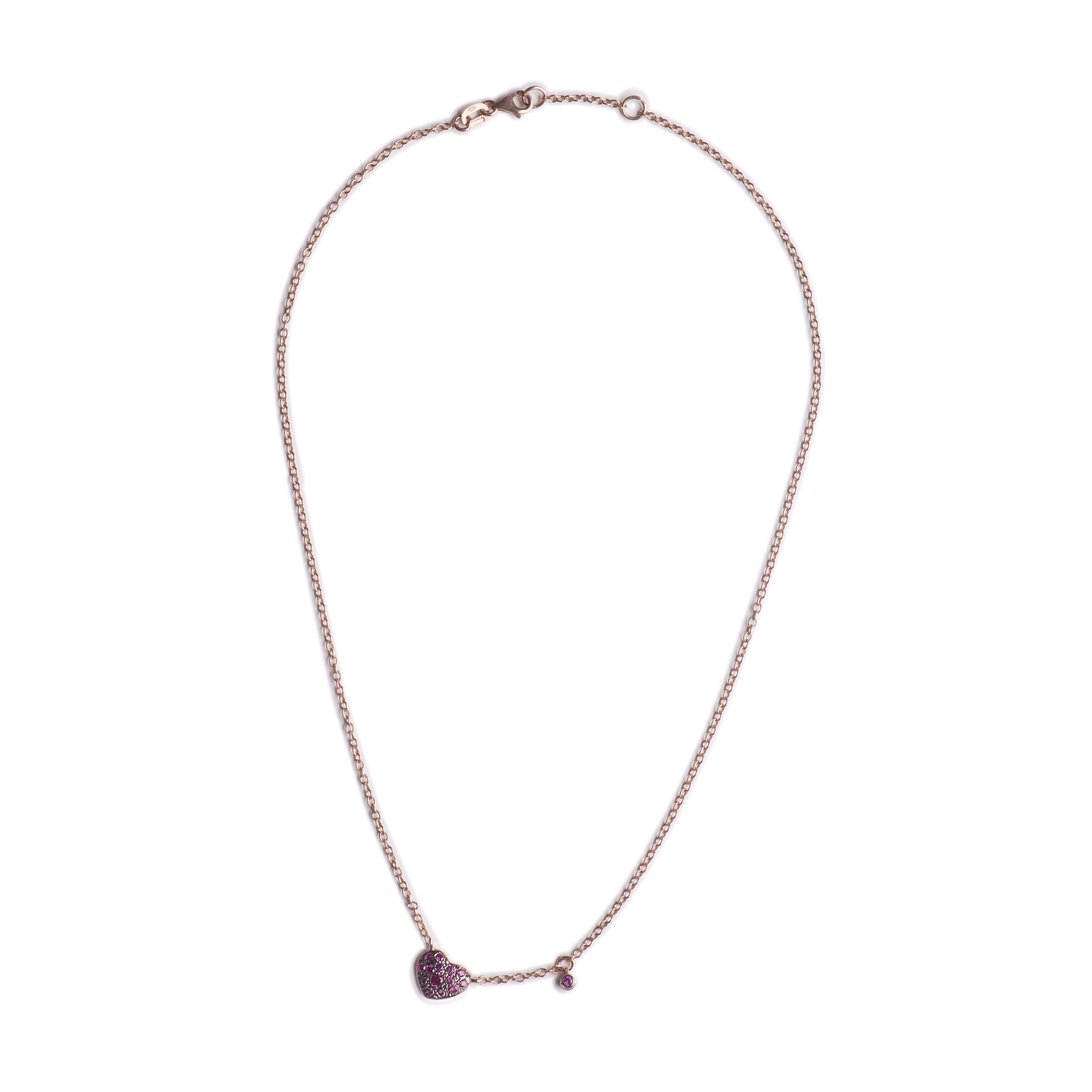 Collana con Pend Cuore Rosso ag925 rose' cm 43