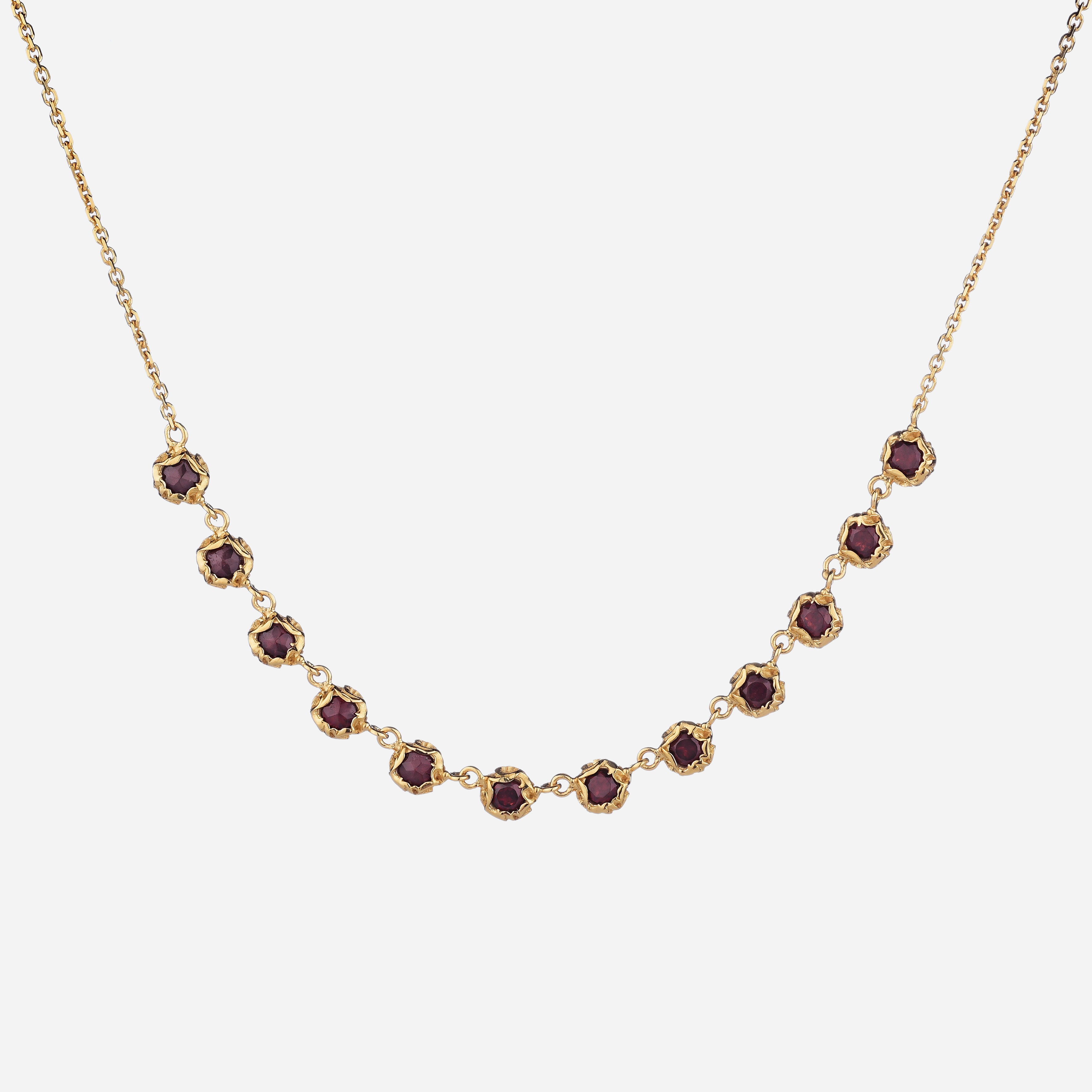 COLLANA IN ARGENTO PLACCATO ORO GIALLO INTAGLIATO E DODICI PIETRE TONDE CITRINO