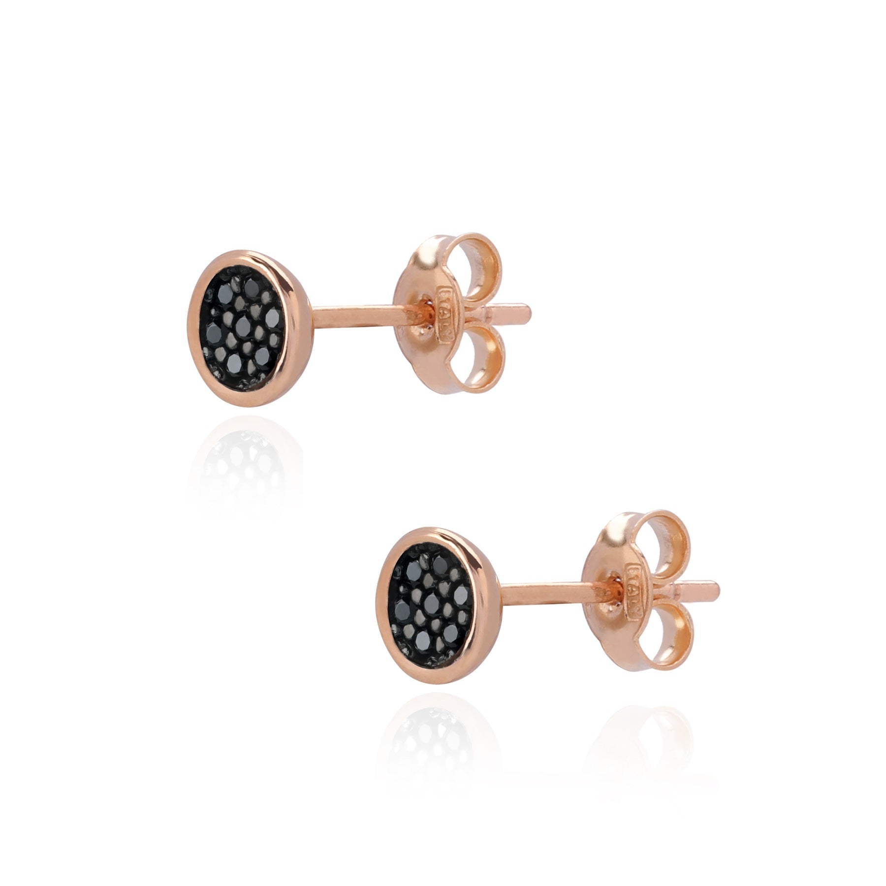 PERNO E FARFALLINE IN ORO CON 14 SPINELLI NERI DA 1,10 MM CIASCUNO ORO ROSA