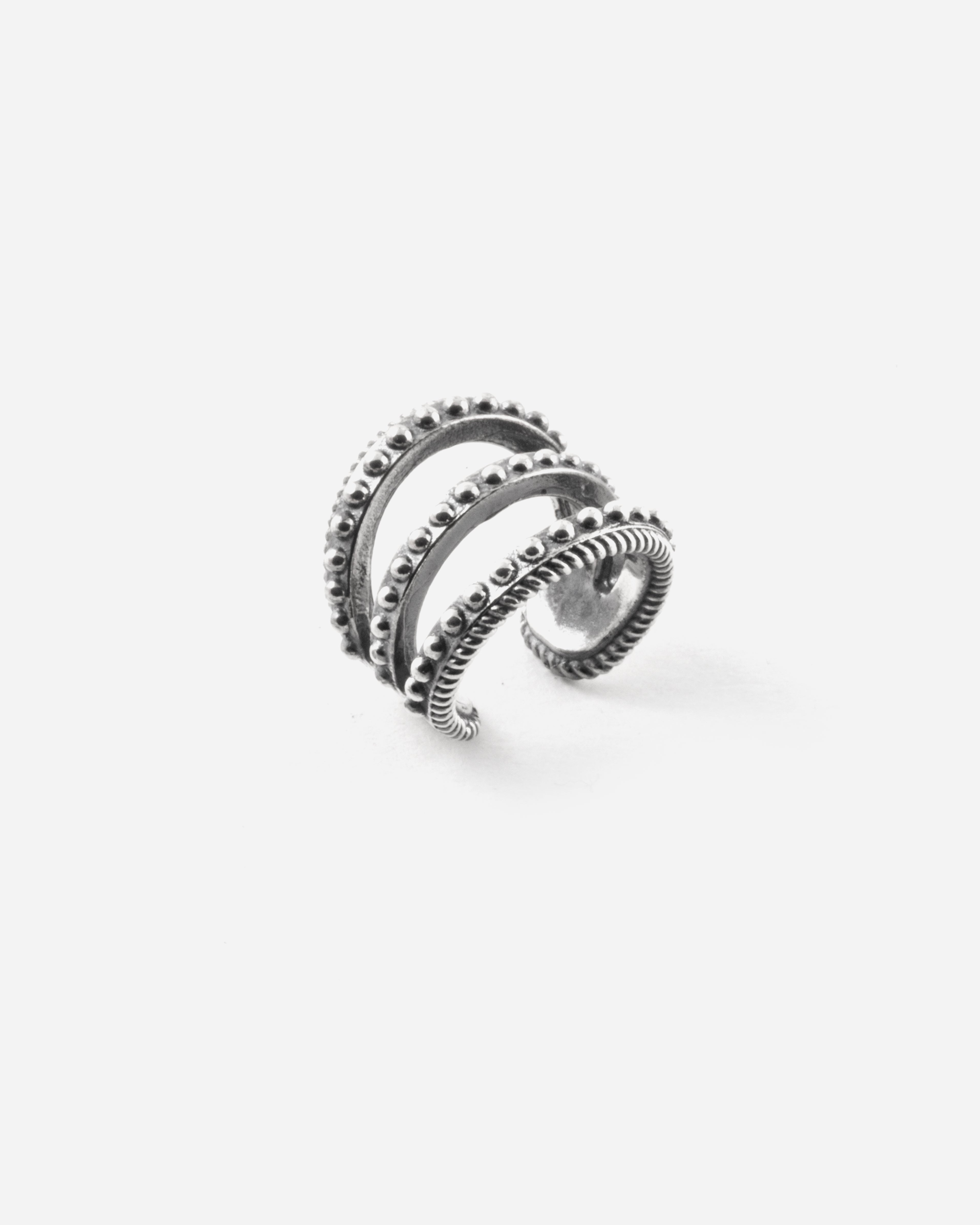EARCUFF TRIPLO PUNTINATO / ARGENTO BRUNITO LUCIDO