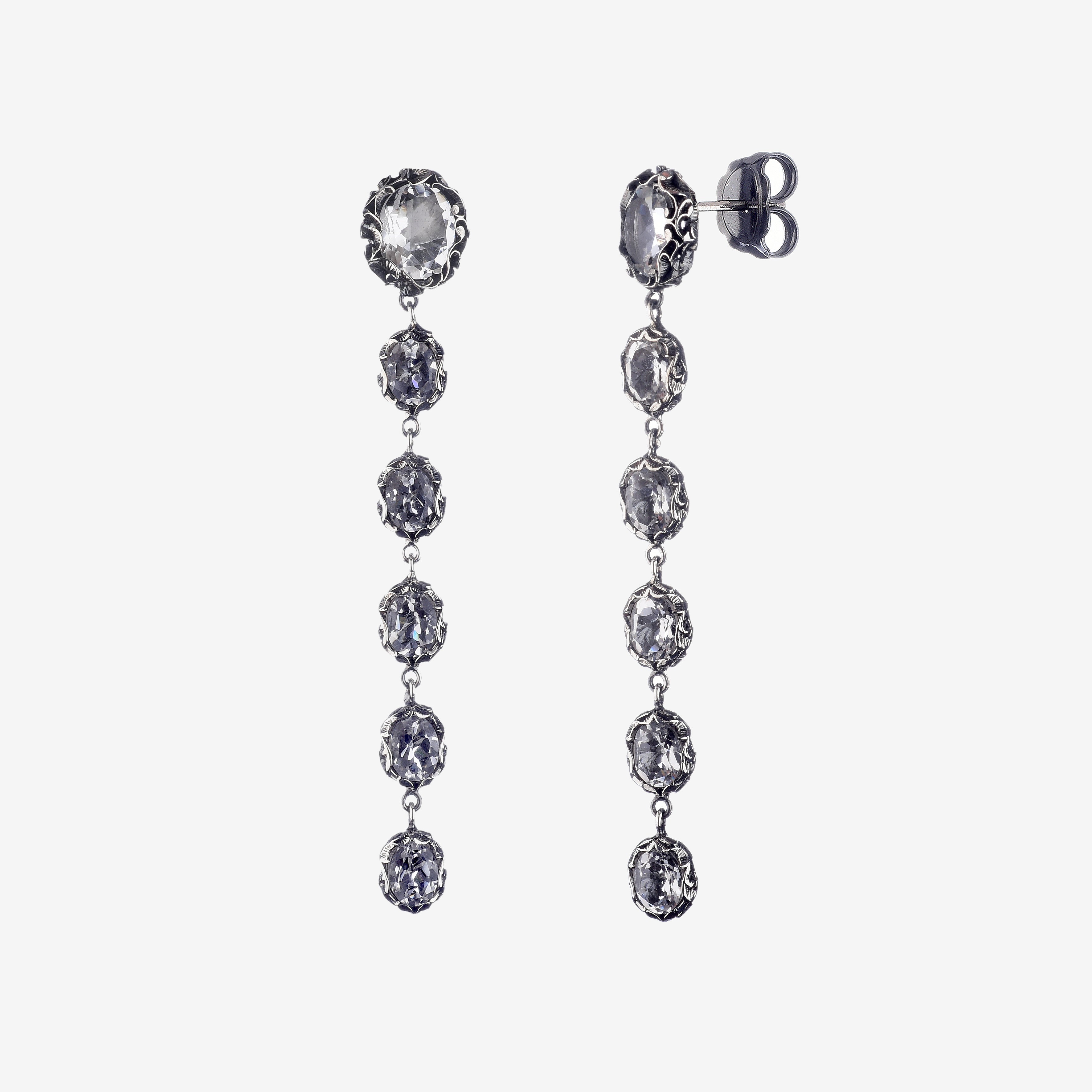 ORECCHINO TENNIS IN ARGENTO INTAGLIATO CON CINQUE PIETRE TAGLIO OVALE