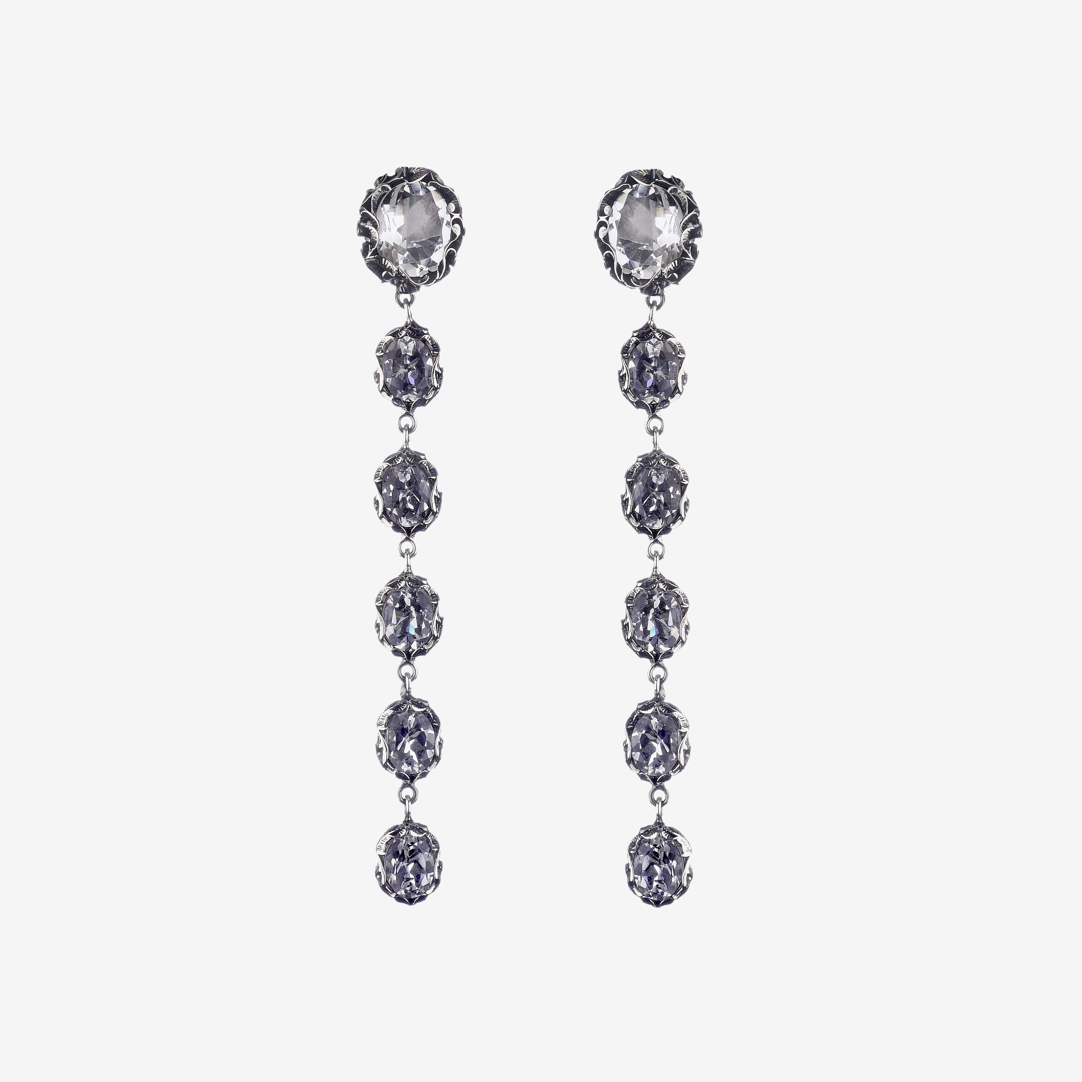 ORECCHINO TENNIS IN ARGENTO INTAGLIATO CON CINQUE PIETRE TAGLIO OVALE