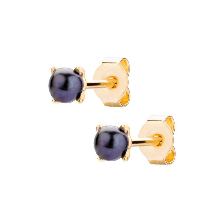 PERNO E FARFALLINE IN ORO 2 PERLE NERE 3 / 3.25 mm
