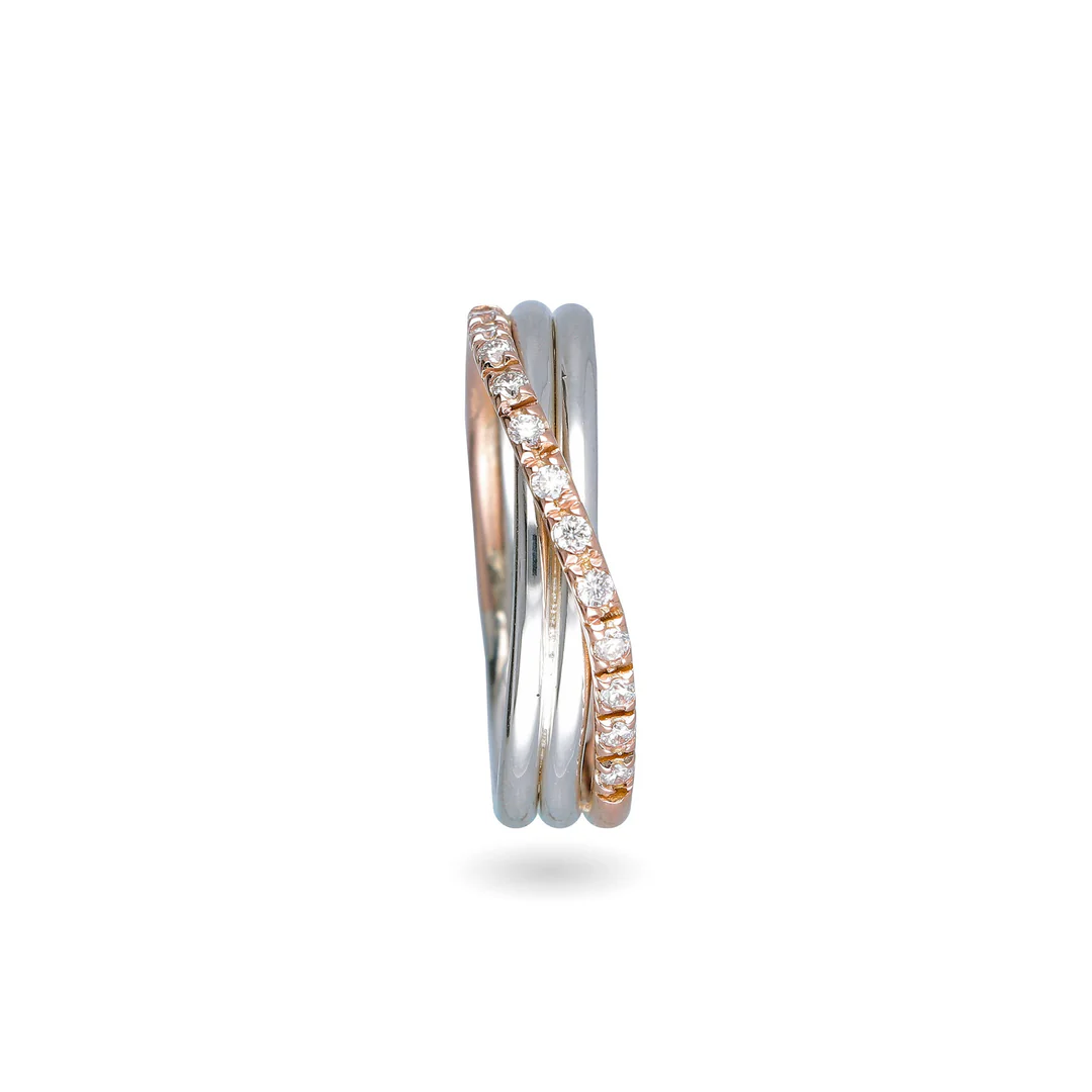 Filodellavita Classic 3 fili in Oro Rosa 9kt Argento e Diamanti Bianchi